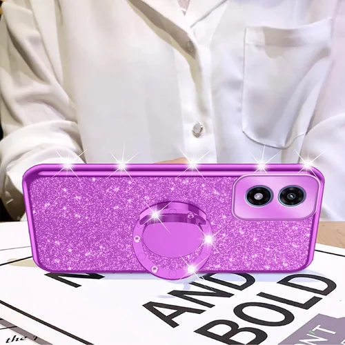 Vista 4 de nancheng Funda para Motorola Moto G Play 2024 (6.5 pulgadas) para niñas y mujeres, bonita funda de teléfono de TPU suave con purpurina y anillo