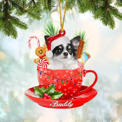 Vista 72 de Alaskan Malamute - Adorno de tetera de perro sentado en una tetera de Navidad, adorno de Navidad con nombre personalizado, adorno de automóvil