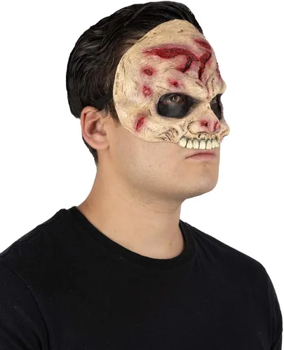 Vista 4 de Máscara de media máscara de Ghoulish Prodcutions. Máscara de zombi aterradora. Máscara de medio látex de zombi. Máscara de látex de talla única