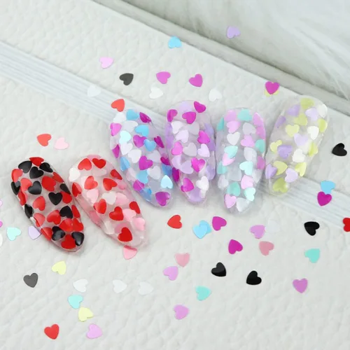 Vista 4 de Calcomanías de uñas con purpurina en forma de corazón 3D, diseño brillante para decoración de uñas acrílicas, dijes, decoración de uñas, accesorios