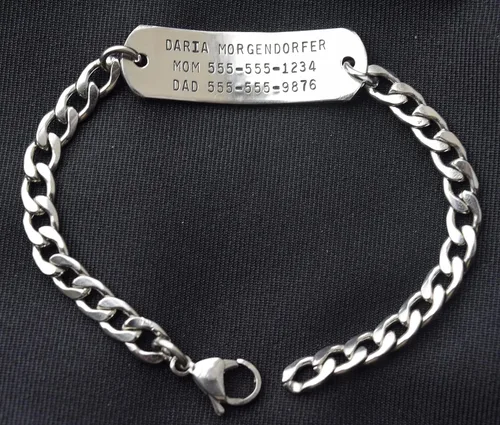 Vista 3 de Pulsera de identificación ajustable personalizada para niños y adultos Acero inoxidable Sin gemas