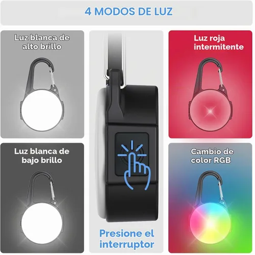 Vista 2 de Luces de perro para caminar por la noche, 4 modos IP68 impermeable collar de perro luz para clip nocturno, recargable de alta capacidad con 2 cables