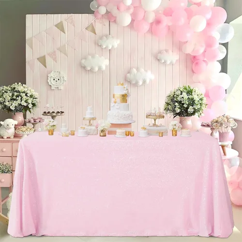 Vista 9 de Fanqisi Manteles de mesa de lentejuelas con purpurina azul bebé, 50 x 102 pulgadas, para decoración de mesa de baby shower, boda, niños, fiesta