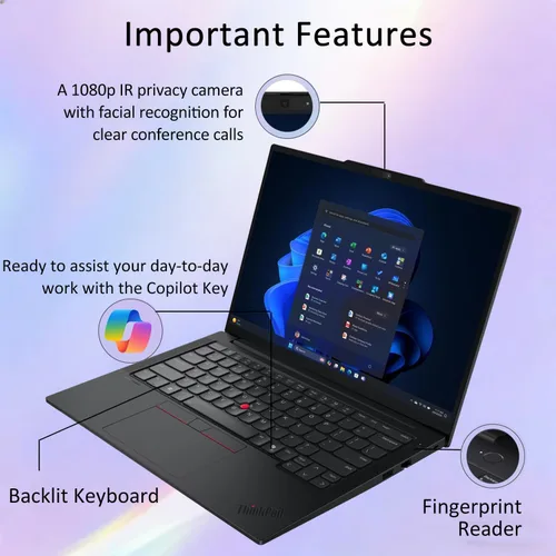 Vista 5 de Lenovo ThinkPad E14 Gen 7 Business Laptop, 14" FHD+, Intel Core 5 210H (> i7-1355U), FP, cámara web IR, KB retroiluminada, Thunderbolt 4