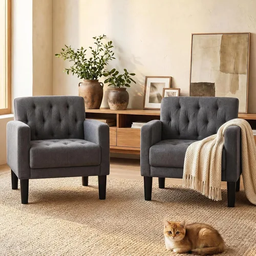 Vista 12 de TYBOATLE Sillas de salón modernas estilo mediados de siglo con botones de tela, cómodas sillas tapizadas modernas para dormitorio y oficina, silla