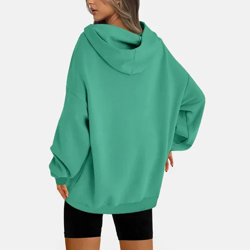 Vista 4 de Sudadera con capucha para mujer, casual, de manga larga, a la moda, para otoño, 2023, de gran tamaño, cómoda, para vacaciones
