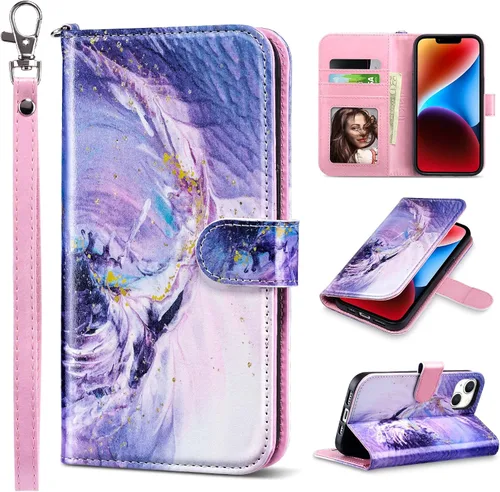 Vista 43 de ULAK Compatible con iPhone 14 Funda Cartera para Mujeres, Cubierta Plegable de Cuero PU Premium con Portador de Tarjetas, Función de Soporte Funda