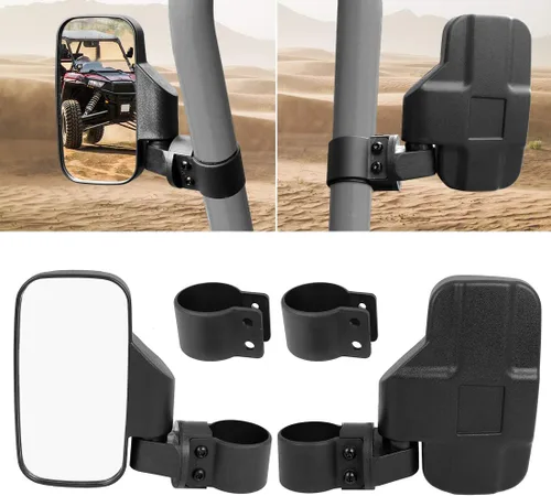 Vista 2 de Motobiker Espejos Laterales UTV con Jaula de Barra Antivuelco de 1.75" o 2" Pulgadas, Espejo Lateral de Vista Trasera Ajustable Compatible