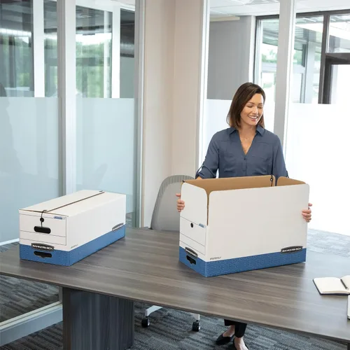 Vista 3 de Bankers Box StorFile Cajas, Carta, 500 Lb, 12"x24"x10," 12CT, color blanco, se vende como 1 caja de cartón, Fel 00704