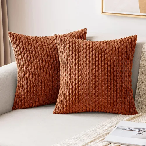 Vista 49 de MIULEE - Juego de 2 fundas decorativas cuadradas para cojines, de pana suave y con estilo campestre bohemio a rayas para decorar hogar, sofá, cama