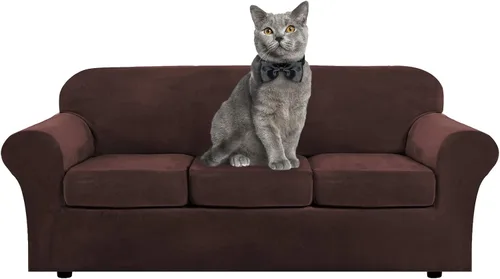 Vista 25 de ShowyLive Fundas para silla de sala de estar, funda elástica para sillón de felpa de terciopelo con 1 cojín separado, protector elástico de muebles