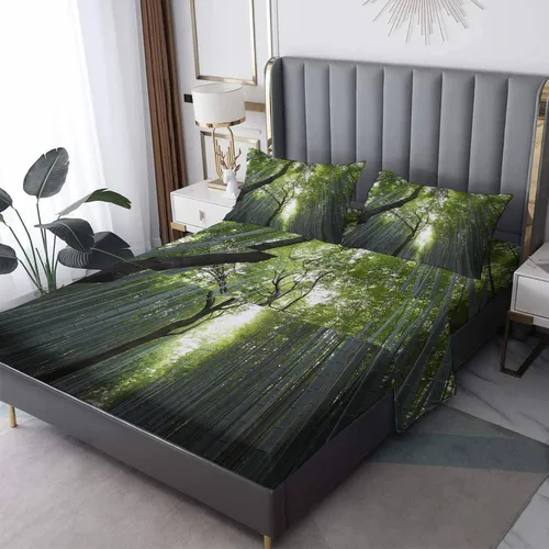 Vista 7 de Sunrise Sheets tamaño individual, sábanas de cama de paisaje natural, sábanas y fundas de almohada estampadas de 3 piezas, sábana bajera ajustable