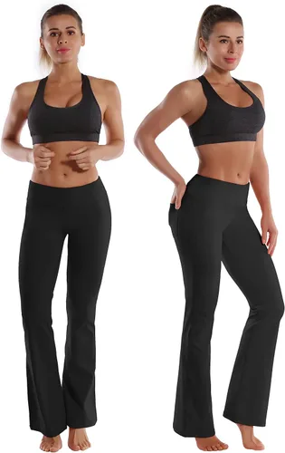 Vista 2 de BUBBLELIME - Pantalones deportivos de yoga para mujer con control de abdomen y 3 estilos básicos, piernas rectas más anchas en los tobillos