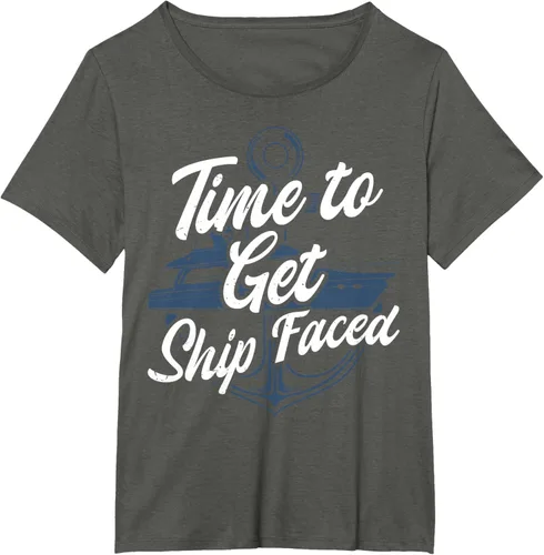 Vista 13 de Time to Get Ship Faced Holiday Hilarante Nautical Sailing Camiseta, Negro, S