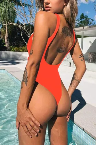 Vista 2 de CHYRII Traje de baño de una pieza con corte sexy y espalda descubierta para mujer