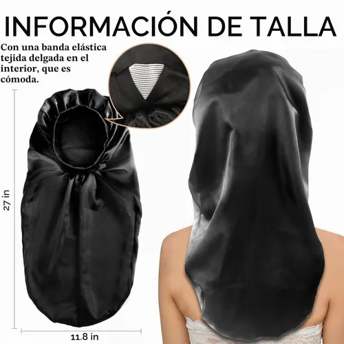 Vista 2 de 2 gorros largos de satén para dormir, diseño negro y verde Patrón negro+verde