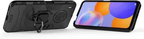 Vista 2 de Funda de teléfono celular para Huawei Y9a, doble capa de metal anillo agarre Kickstand parachoques duro a prueba de golpes (negro)