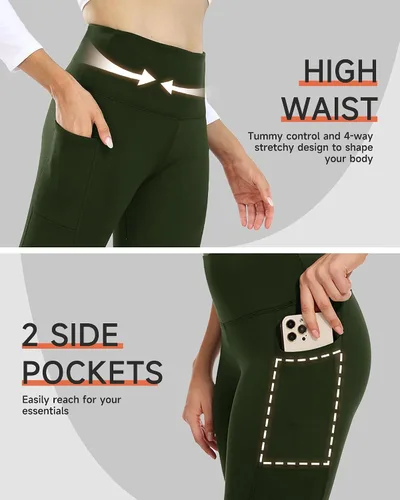 Vista 4 de GAYHAY Leggings con forro polar para mujer con bolsillos, resistentes al agua, térmicos, cálidos, de cintura alta, pantalones de entrenamiento