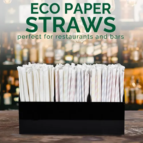 Vista 4 de Pajitas de papel desechables envueltas individualmente de 7.75 x 0.24 pulgadas, rayas coloridas [400 unidades] - biodegradables ecológicos