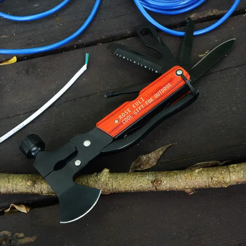 Vista 6 de Camping Multitool Axe Hammer, 18 in 1 Multitool Hatchet Herramientas de camping multiherramienta, accesorios para sierra, destornilladores, alicates