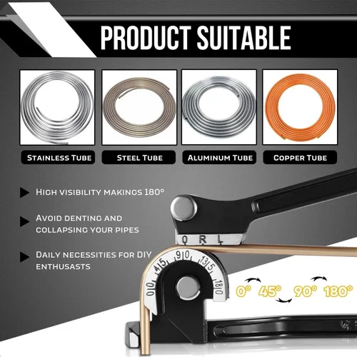 Vista 6 de Flexzion Herramienta dobladora de tubos – Doblado manual de tubos OD 3 tamaños 1/4 pulgadas 5/16 pulgadas 3/8 pulgadas 180 grados tipo palanca