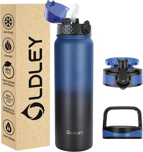 Vista 11 de Oldley Botella de Agua Aislada con Pajilla de 20oz, Botellas de Agua de Acero Inoxidable con 3 Tapas, Aislamiento al Vacío de Doble Pared Térmica