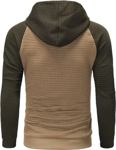 Vista 3 de Sudadera de manga larga para hombre, con capucha con cordón, de jacquard a cuadros, estilo informal y hípster, con bolsillo de canguro
