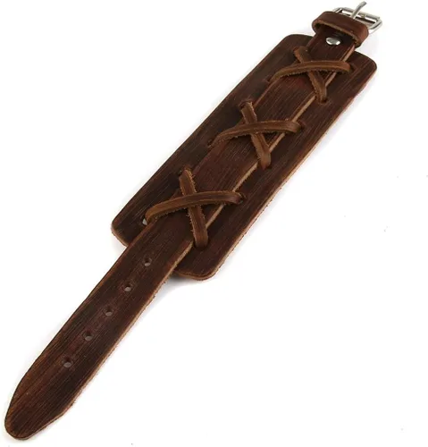 Vista 7 de HZMAN Pulseras de Cuero Marrón Pulsera de Puño de Cuero para Hombre Pulsera de Muñequera Ajustable Joyería de Regalo