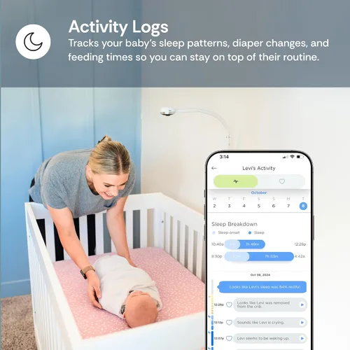 Vista 4 de Luna - Monitor de cámara de bebé WiFi de 2.4 GHz y soporte de piso, monitor de respiración infantil sin sensores, monitoreo inteligente de IA