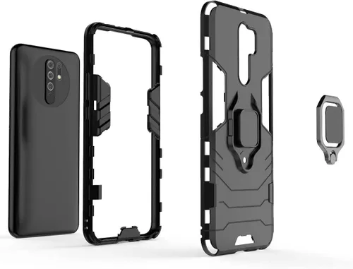 Vista 4 de LuluMain - Funda compatible con Xiaomi Mi Redmi 9, soporte de anillo de metal a prueba de golpes (funciona con soporte magnético para automóvil)