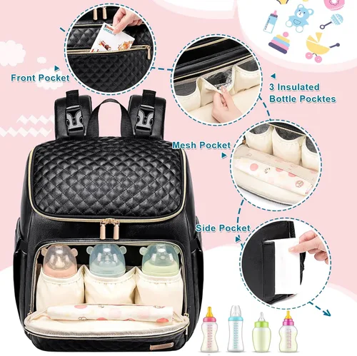 Vista 3 de Mochila para pañales Weitars con cambiador, mochila para pañales de bebé, mochila para pañales de viaje, bolso para pañales para mamá, 5 bolsillos
