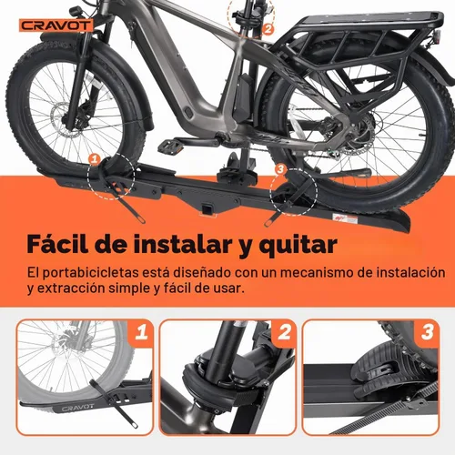 Vista 3 de CRAVOT CyberRack E1 - Portabicicletas eléctricas, capacidad de 100 libras, plegable, para enganche de remolque, portabicicletas eléctricas pesadas