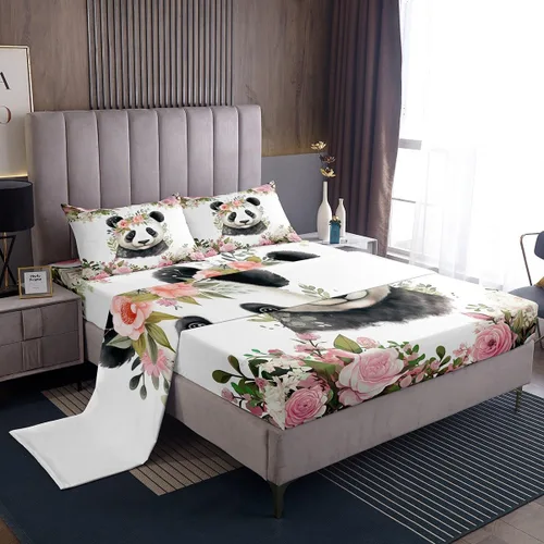 Vista 15 de Erosebridal Juego de sábanas de tamaño individual con diseño de gatos y gatos, con temática de animales, con flores coloridas, juego de sábanas