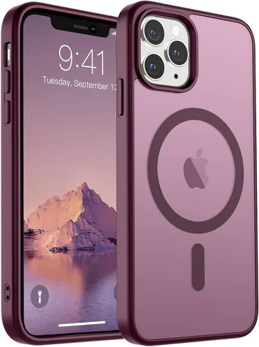Vista 62 de SUPFINE Funda magnética para iPhone 11 Pro Max (compatible con MagSafe) (protección contra caídas de grado militar), delgada, translúcida mate, a