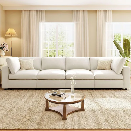Vista 25 de JIVOIT Sofá modular modular de 93.7 pulgadas con otomana móvil, moderno en forma de U, sofá cama en forma de L con reposabrazos de almacenamiento