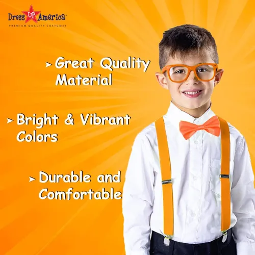 Vista 6 de Dress Up America Tirante de neón, corbatín, lentes de sol, juego de accesorios, tirantes de tamaño adulto y niño