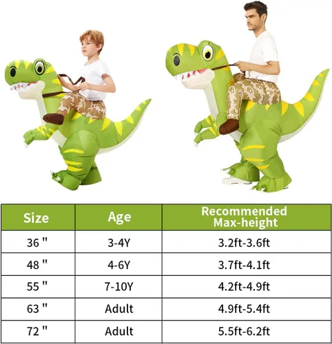 Vista 6 de GOOSH Inflatable Dinosaur Costume Kids Halloween Blow up Costume for Boy Girl Funny Riding Dinosaur Costume for Party Cosplay