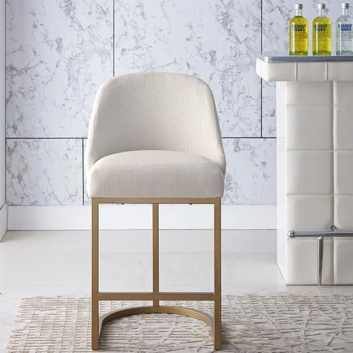 Vista 90 de Leick Home 214536 Barrelback Silla de comedor con base de metal, juego de 2, para comedor, asiento moderno de lino negro y base de metal dorado