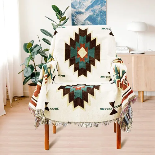 Vista 14 de Mantas Boho Reversibles Mantas Tejidas Cubiertas Hippie para Sofá Cama Sillón Reclinable Sofá Tapiz Bohemio Protector de Muebles Colorido