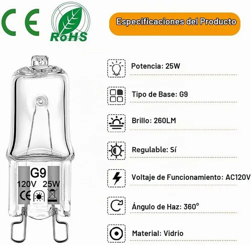 Vista 3 de Bombilla halógena G9 de 25 W, 120 voltios, regulable, tipo T4 JCD, base bi-pin para candelabros, colgantes, luces de gabinete, reemplazo de luces
