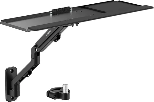 Vista 8 de Mount-It! Montaje de teclado en pared con opción de poste, bandeja ajustable para teclado y mouse con brazo de resorte, extensión giratoria