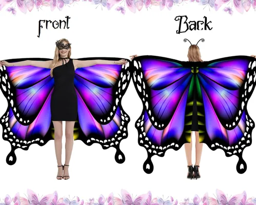 Vista 4 de DawnHope Disfraces de Halloween, alas de mariposa para mujeres y adultos, impresión de doble cara, alas de hada, capa para fiesta con máscara