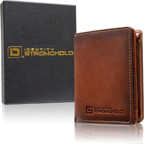 Vista 7 de ID Stronghold Waltlet - Cartera plegable con bloqueo RFID para hombres con cierre magnético Marrón Minimalista