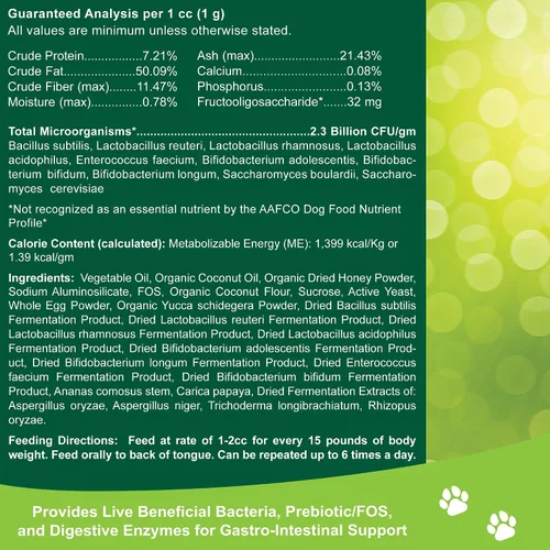 Vista 5 de Dogzymes Pasta probiótica canina Bacterias-Enzimas beneficiosas 2.3 mil millones de UFC/gm Saccharomyces boulardii Miel en Polvo Orgánica Seca