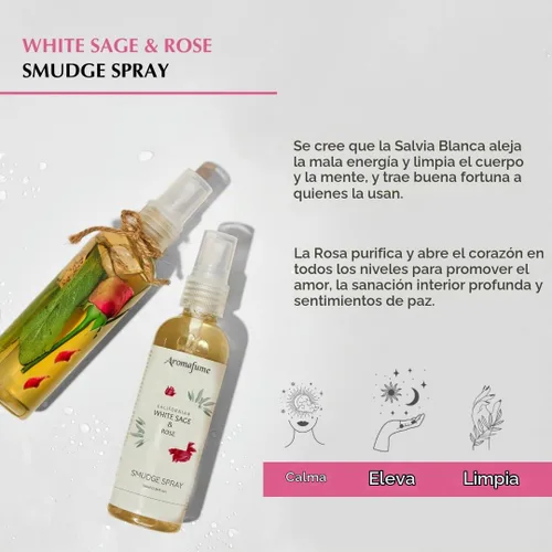 Vista 2 de Spray de manchas de salvia blanca y rosa para limpieza espiritual