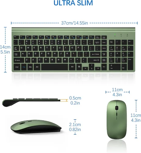 Vista 6 de Combo de teclado y mouse inalámbrico ultradelgado, TopMate 2.4G, mouse USB silencioso compacto de 2400DPI y teclado con interruptor de tijera