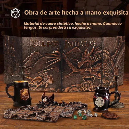 Vista 7 de DND DM Screen 5e, Pantalla de Dungeon Master de D&D 3D de Cuero Sintético de 4 Paneles Game Master Screen con Inserciones Personalizables