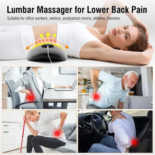 Vista 9 de Almohada de apoyo lumbar inalámbrica, masajeador de espalda baja para aliviar el dolor