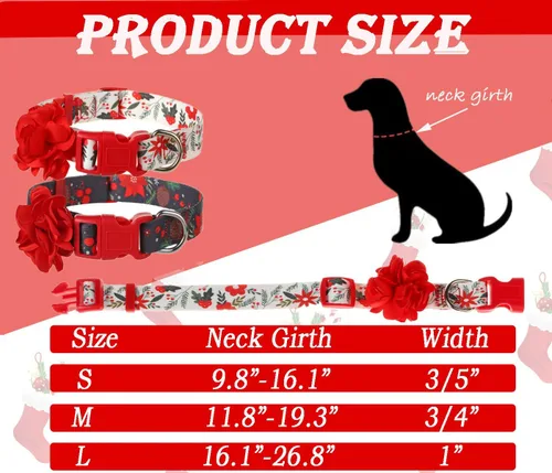 Vista 6 de Collares navideños para perros con flor roja extraíble, collar de perro pequeño para perras hembras