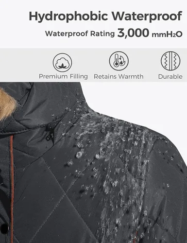 Vista 5 de Wantdo Abrigo de invierno grueso para mujer, chaqueta acolchada con capucha de piel aislada, ropa exterior